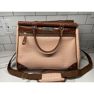 Samantha Brown Pink & Brown Faux Croc Embossed Dowel Travel Bag Carry On Tote